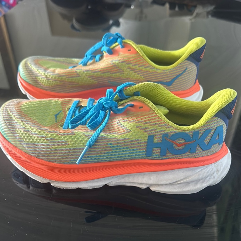 Hoka Blue and Orange Sneakers with Dynamic Cushioning (used 5 times)